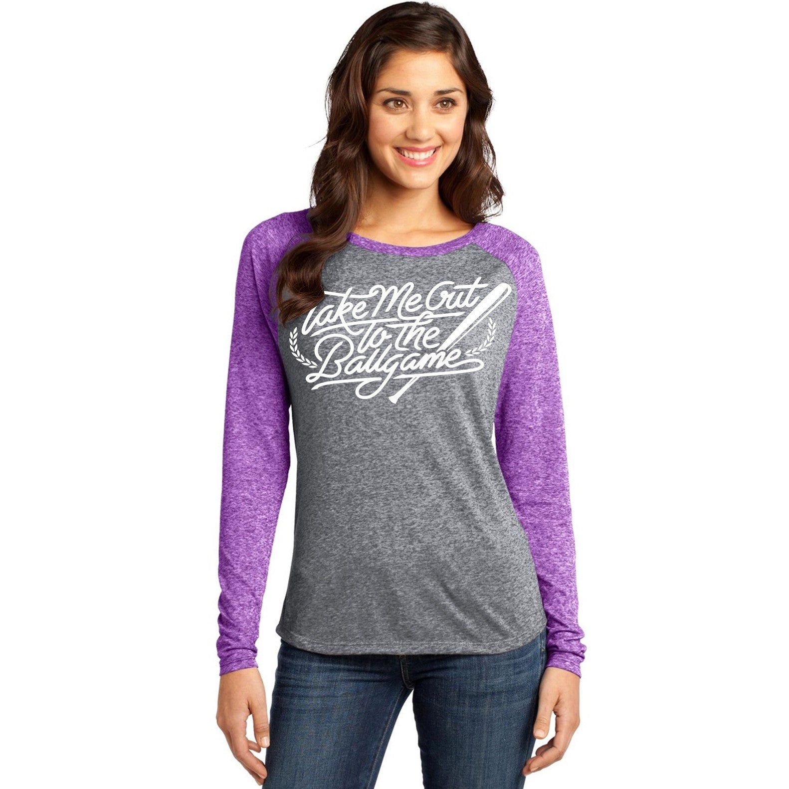 Take Me Out To The Ballgame Purple and Grey Baseball Shirt